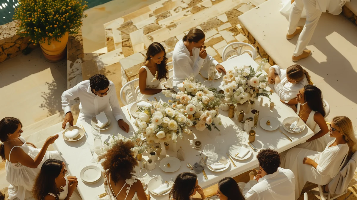 Elegant outdoor gathering in a relaxed, refined setting.