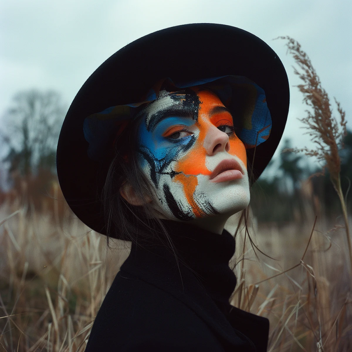 Mysterious portrait of a woman with abstract face paint.