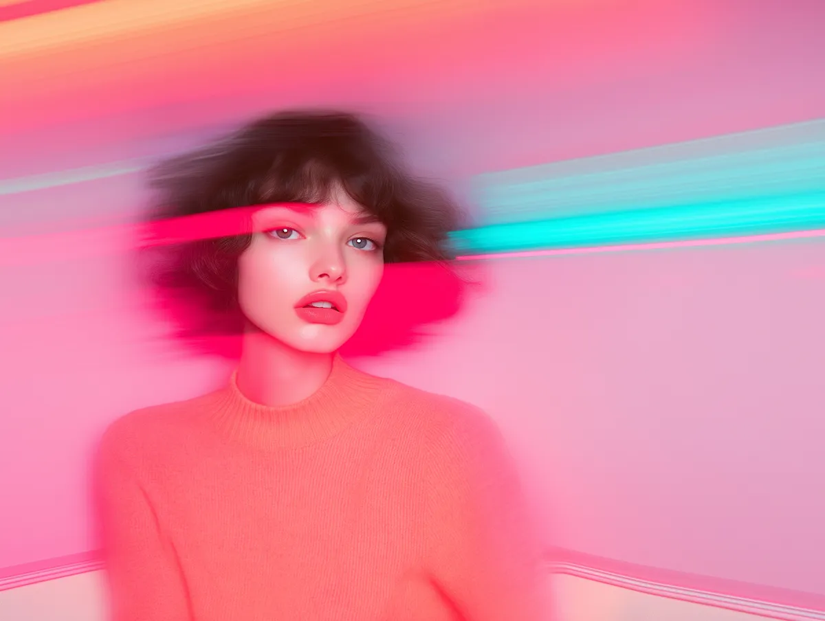 Vibrant portrait of a woman captured with expressive motion blur.