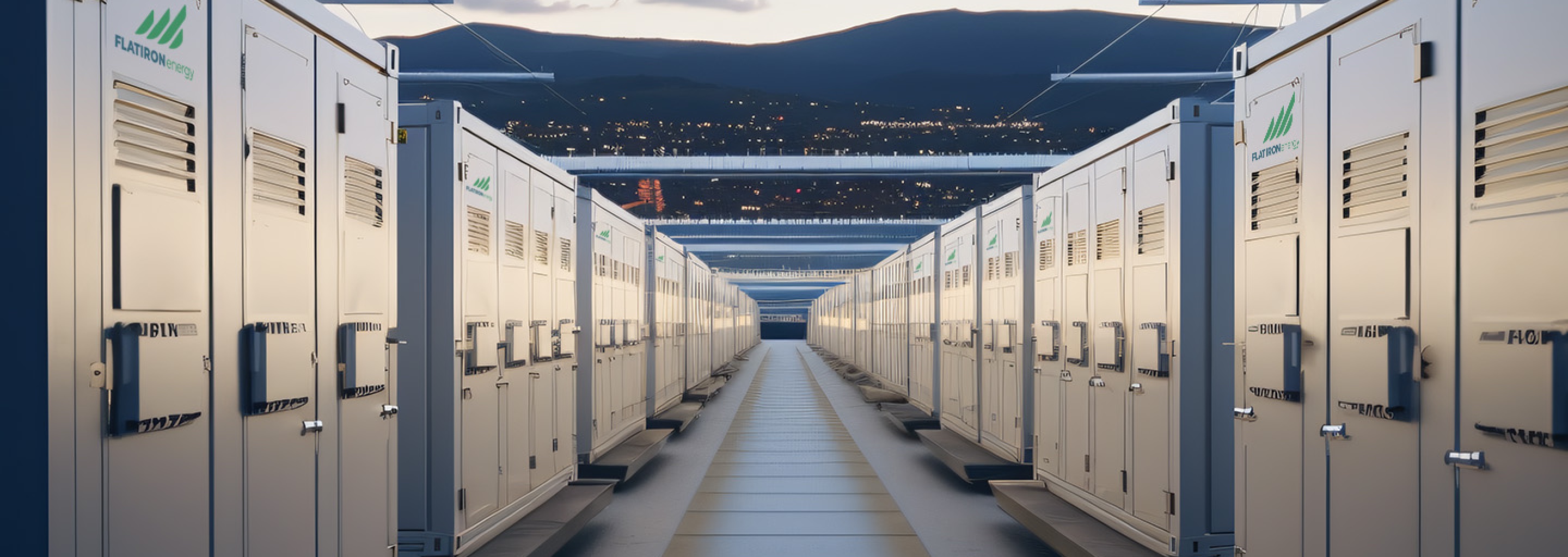 Aisle of battery storage cabinets.