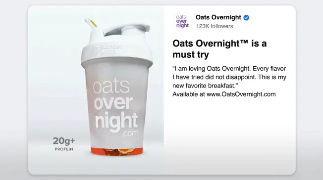 Oats Overnight Social CTV creative ad example