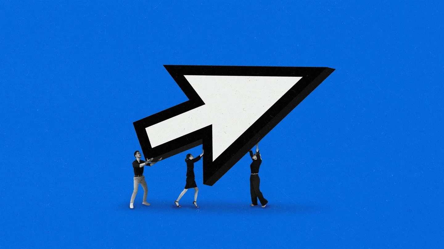 People holding up an arrow