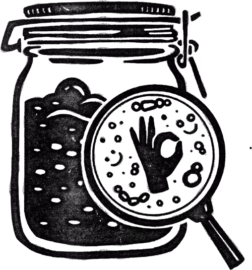 Black and white illustration of a fermenting jar.