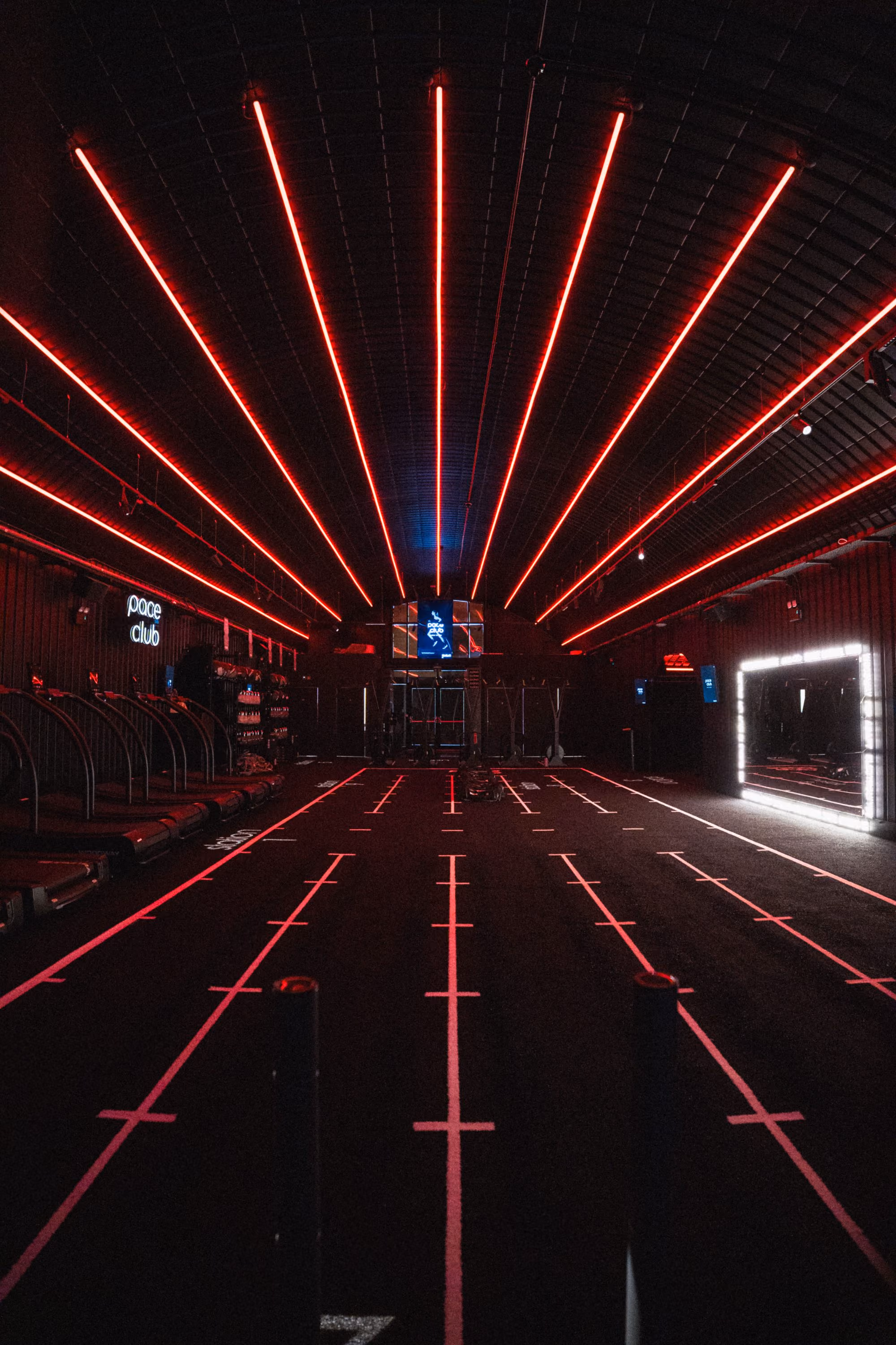 the empty pace club studio under red light