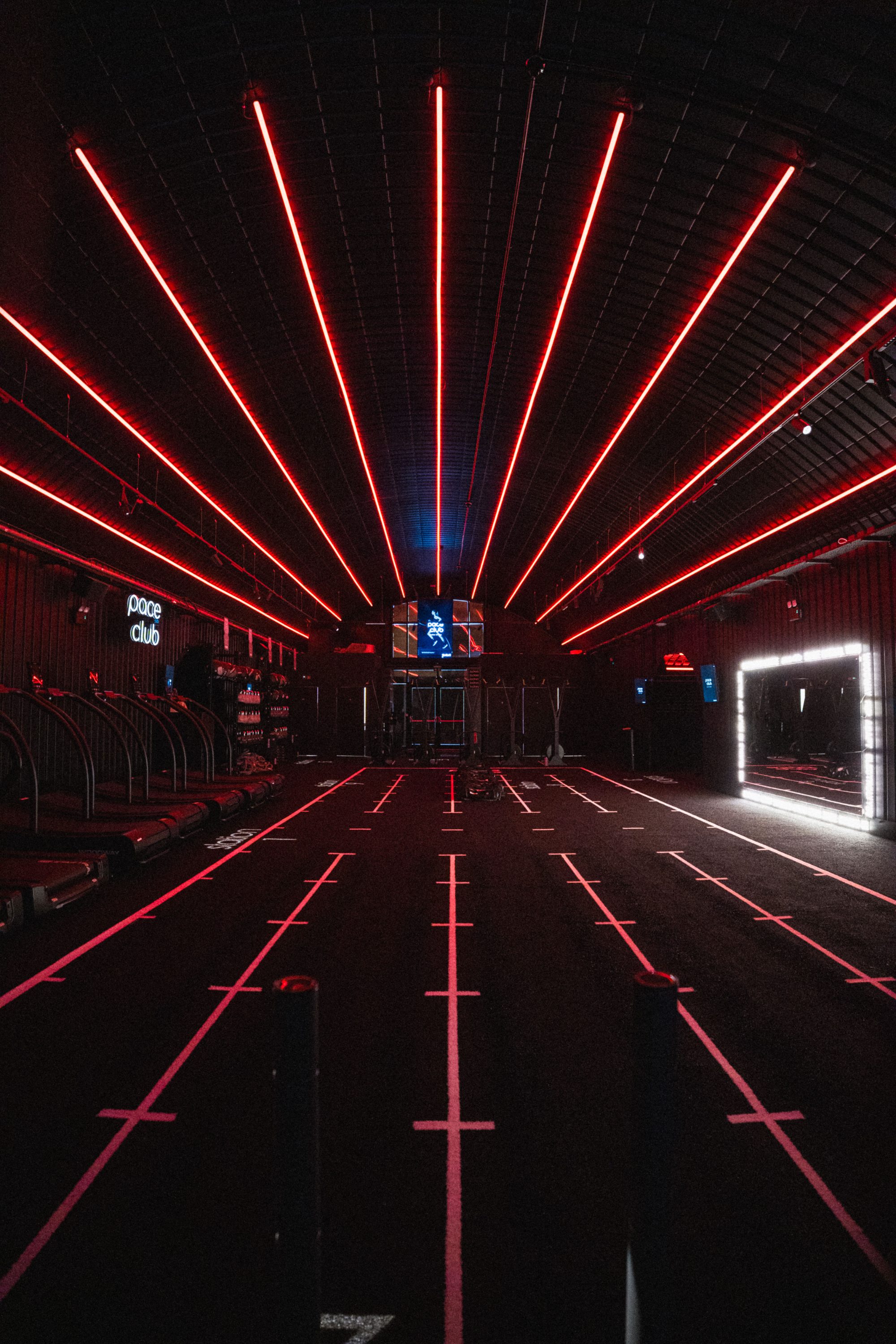 the empty pace club studio under red light