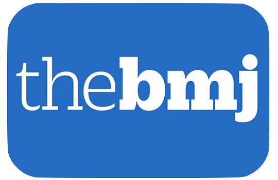 The BMJ logo with white lowercase text 'thebmj' on a blue rounded rectangle background.