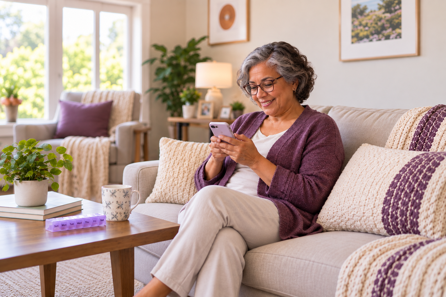 Person on their phone staying in touch between visits