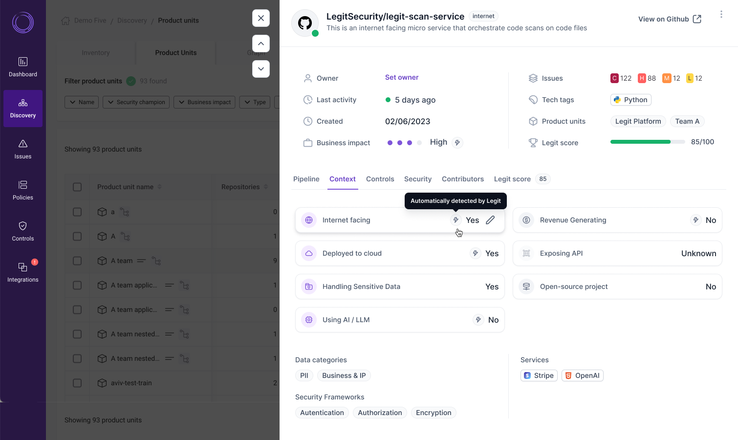 Legit SLA rules based on repository business context
