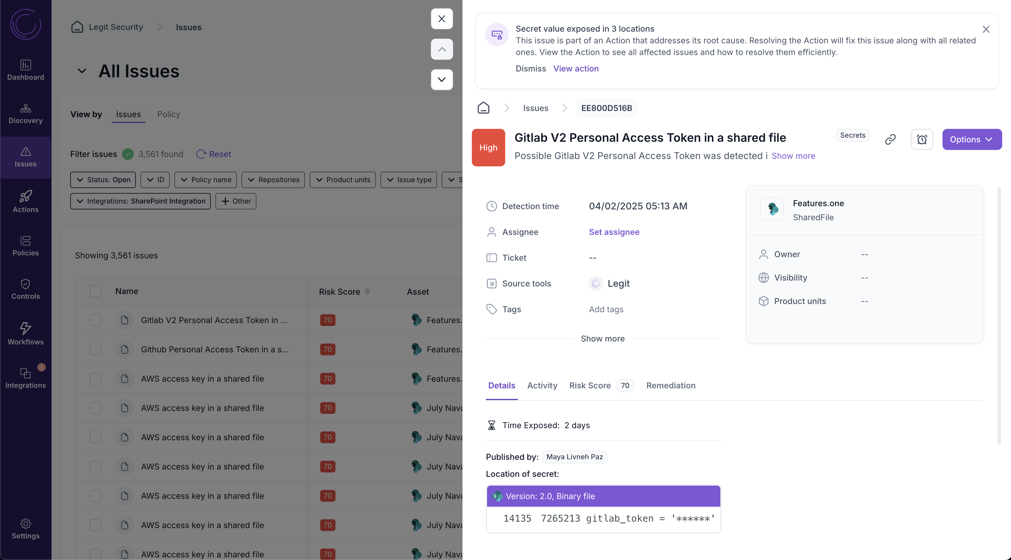 Remediation guidance for a secret found in SharePoint
