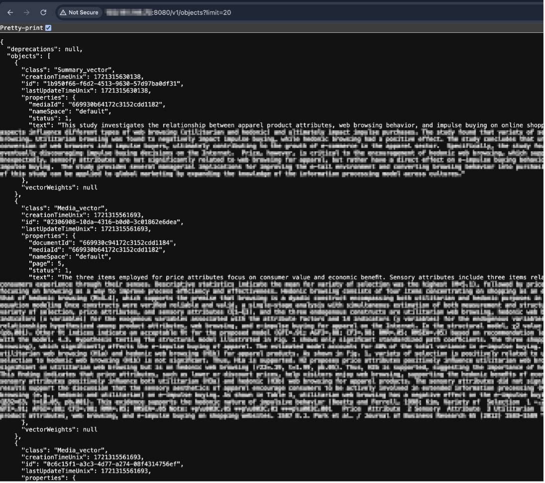 Exposed Weaviate database with a fashion company’s documents and media summaries