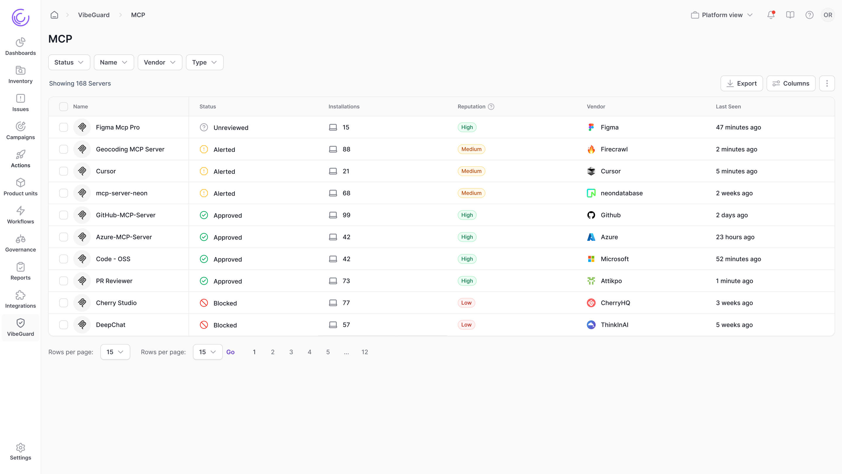 VibeGuard inventory of AI models and MCP servers
