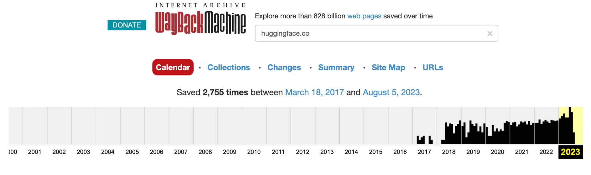 Wayback Machine archive of the Hugging Face models page