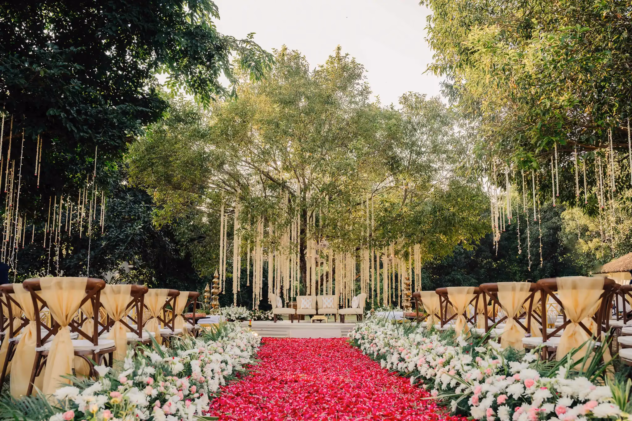 Forest mandap wedding setup at Nandavan Lawn, Aahana