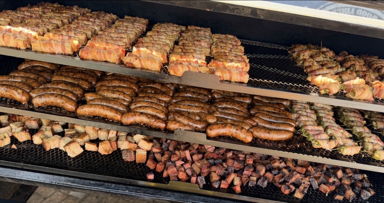 Meat cooking in the Smokey Joes smoker