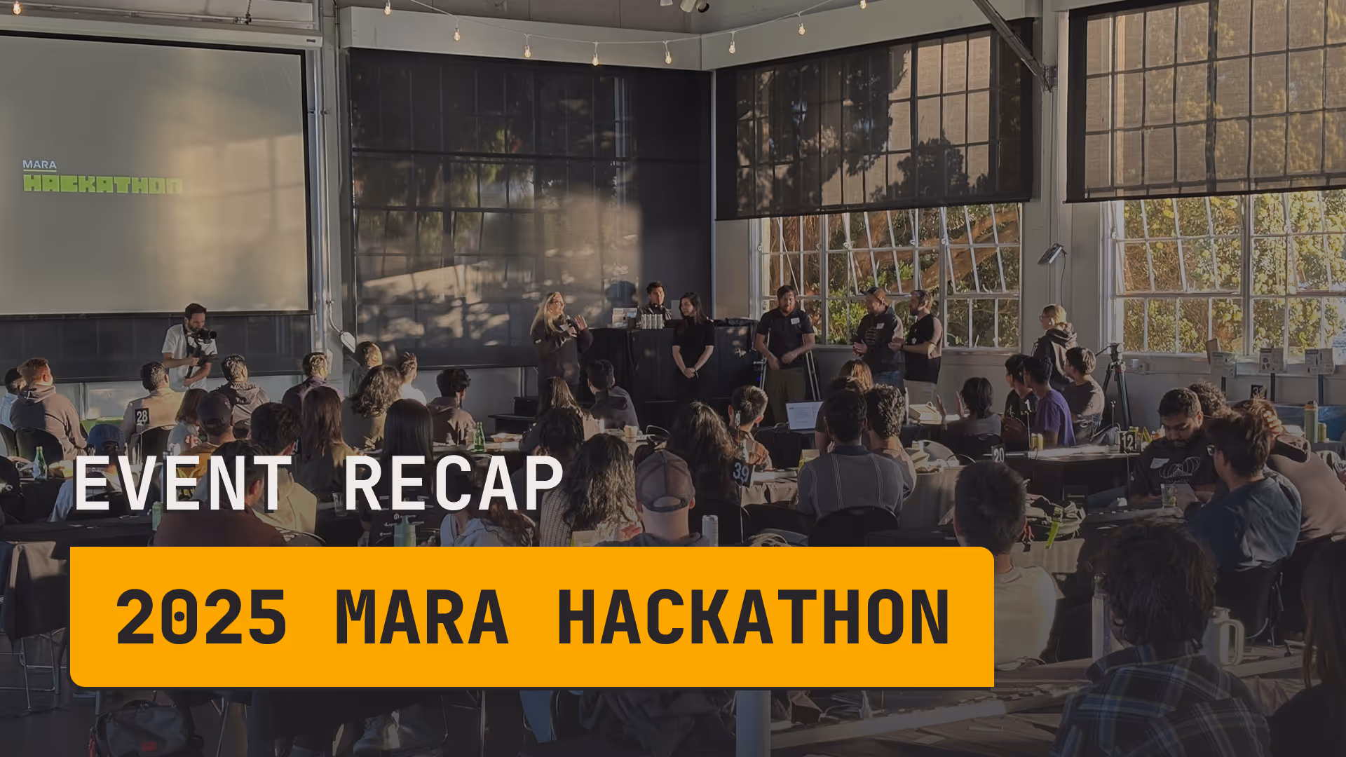Promotional graphic for MARA's first hackathon, 1 Bitcoin, 100 Builders