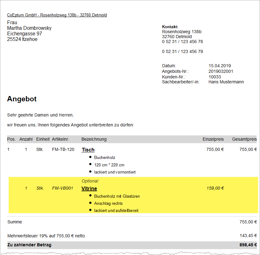 Optionalpositionen Screenshot 2