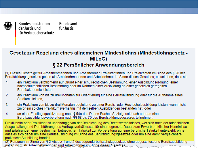 Gesetzt Mindestlohn Auszug