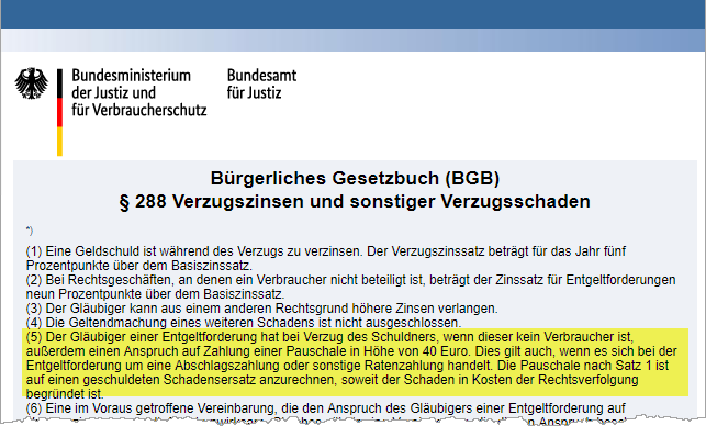 Verzugszinsen BGB Auszug