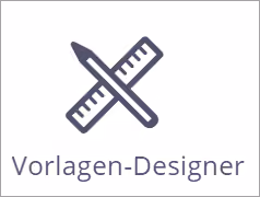 Symbol mit einem überkreuzten Stift und Lineal, darunter der Text ‚Vorlagen-Designer‘.