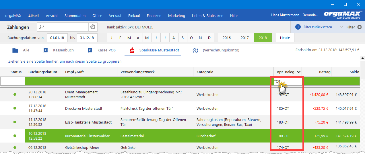 belegnummer auswertung