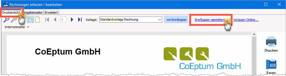Briefpapier in orgaMAX gestalten