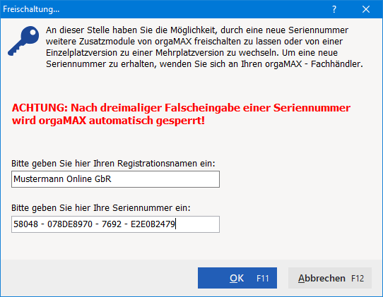 Freischalt Dialog