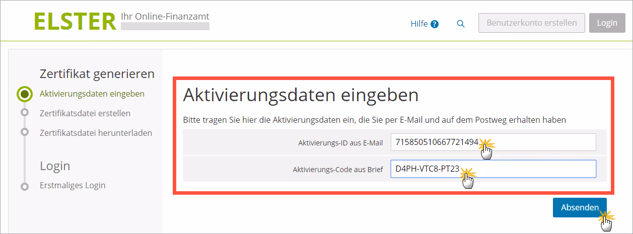 Aktivierung Elster