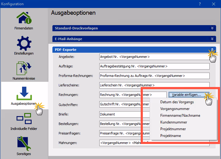Export Variablen orgaMAX