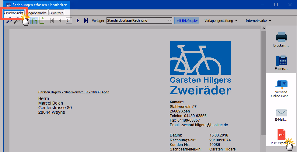 Ausgabe Optionen orgaMAX