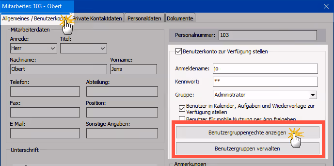 Register Benutzerrechte