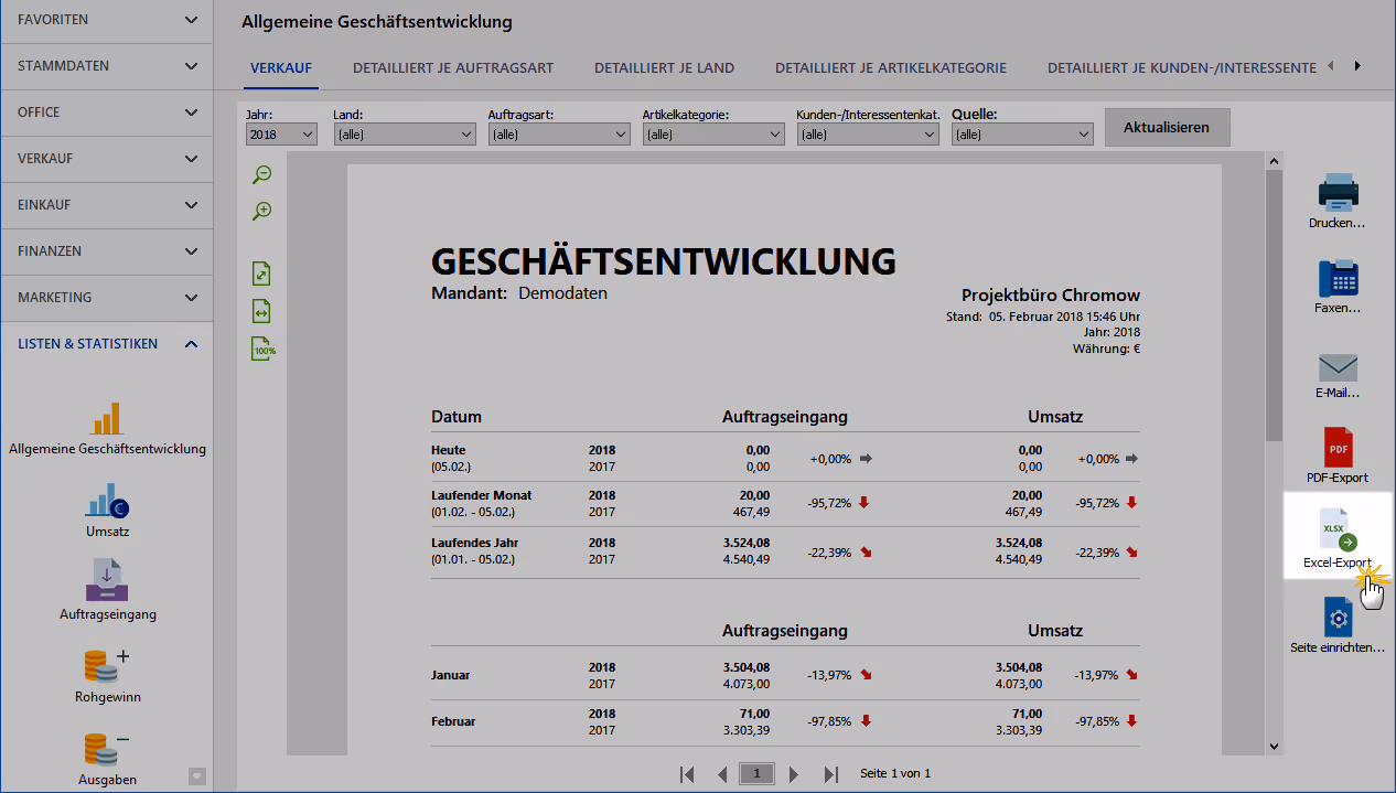 Excel Export in orgaMAX