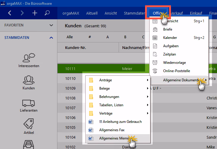 Allgemeine Dokumente in orgaMAX