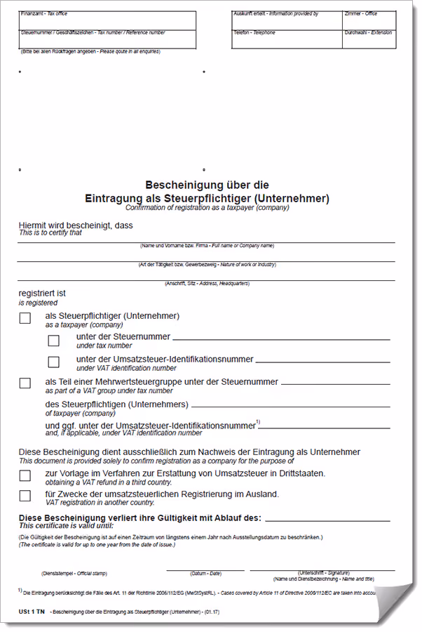 Unternehmerbescheinigung
