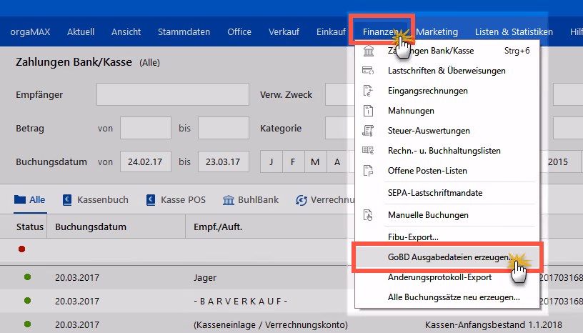 GoBD-Ausgabedateien | orgaMAX Bürosoftware