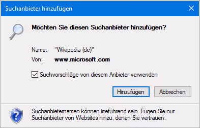 Hinzufügen zusätzlicher Suchanbieter | orgaMAX Bürosoftware