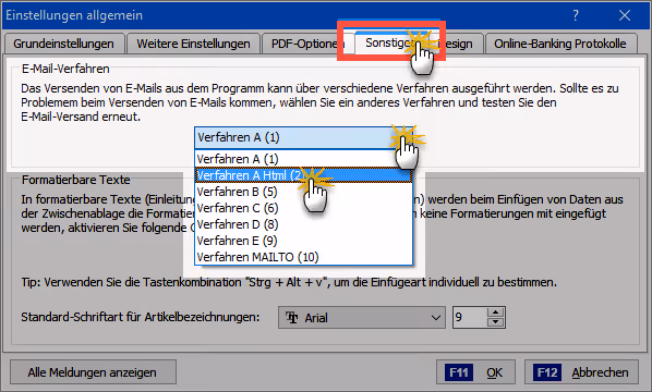Texte für den E-Mailversand festlegen: Auswahl von E-Mail-Versandverfahren | orgaMAX Praxistipp