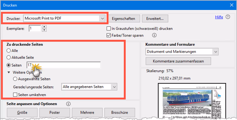 PDFs filetieren: Auszug aus Druckfunktion1 | orgaMAX Bürosoftware