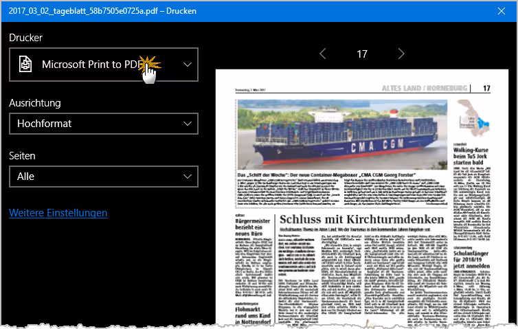 PDFs filetieren: Auszug aus virtueller PDF-Druckfunktion | orgaMAX Bürosoftware