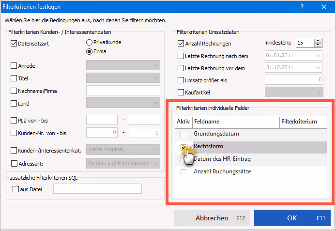 Individuelle Felder filtern | Vorgehensweise | orgaMAX Praxistipp