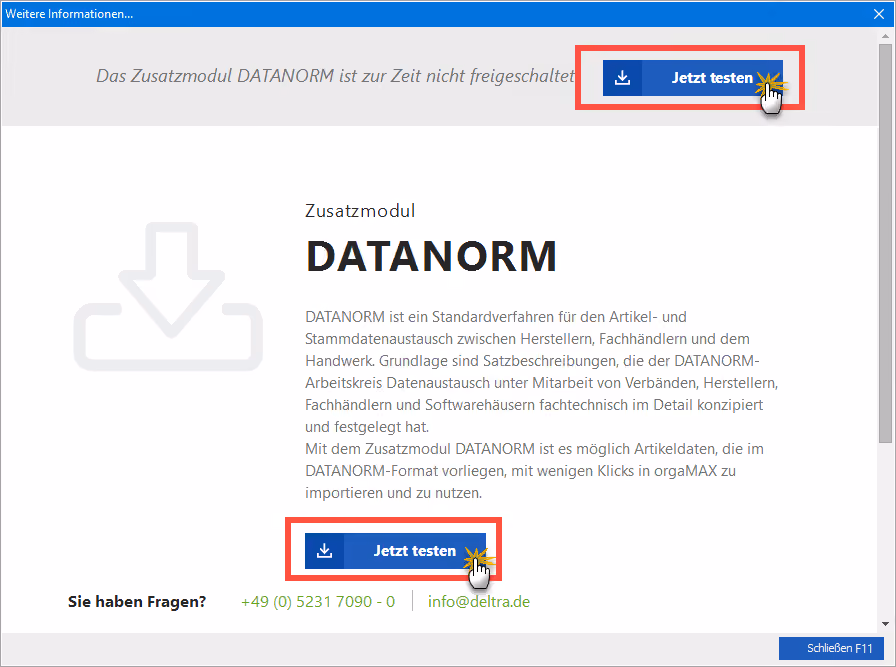 DATANORM-Zusatzmodul jetzt testen! | orgaMAX Bürosoftware