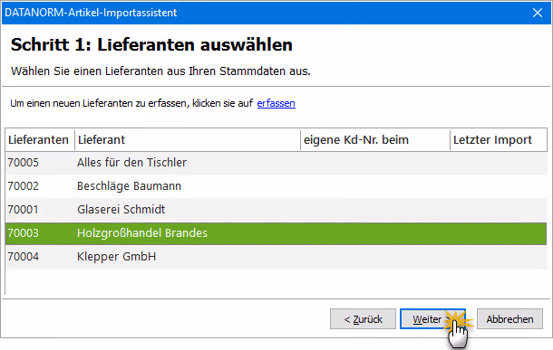 Dateiauswahl im DATANORM-Artikel-Importassistenten | orgaMAX Bürosoftware