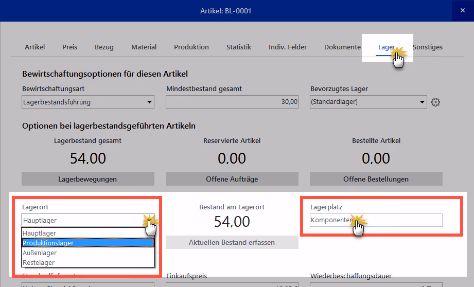 Zuweisung eines genauen Lagerplatzes | orgaMAX Bürosoftware