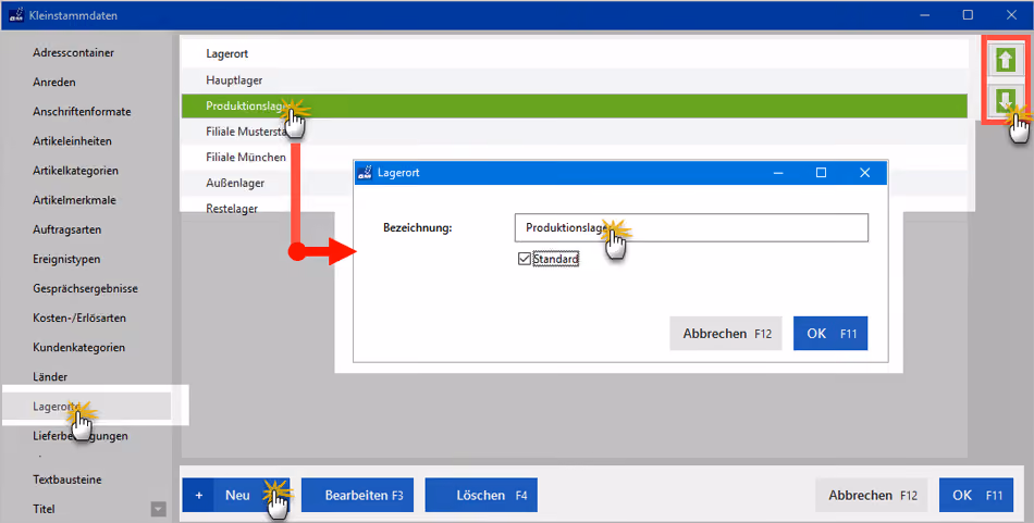 Festlegen eines Standard-Lagerortes | orgaMAX Bürosoftware
