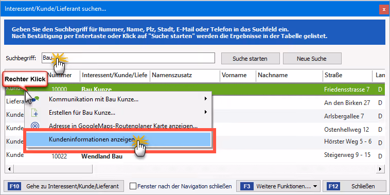 Kunden-Schnellansicht | Schritt1: Interessent/Kunde/Lieferant suchen |orgaMAX Praxistipp