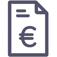 Symbol einer Rechnung mit einem Euro-Zeichen auf einem Papier mit einer umgefalteten Ecke.