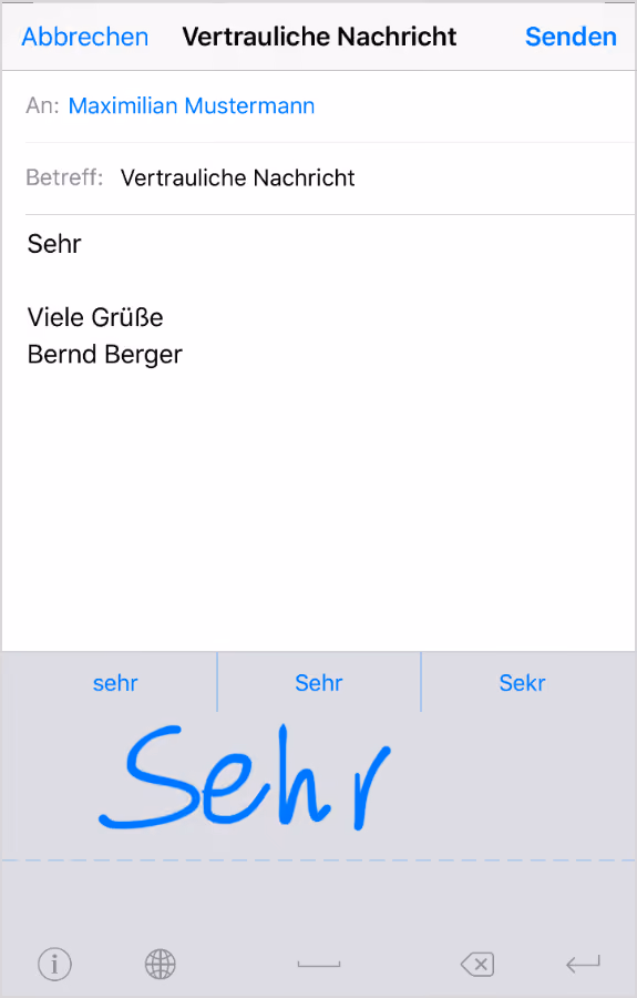 Handschrifteingabe: Beispiel handschriftlicher Eingabe Myscript-Stylus | orgaMAX Spartipp