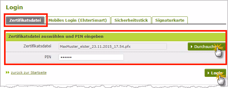 Einspruch gegen Steuerbescheide: Zertifikatsdatei im ElsterOnline-Portal | orgaMAX Bürosoftware