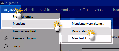 Demodaten nachladen: Pfad zum Menüpunkt Demodaten | orgaMAX Praxistipp