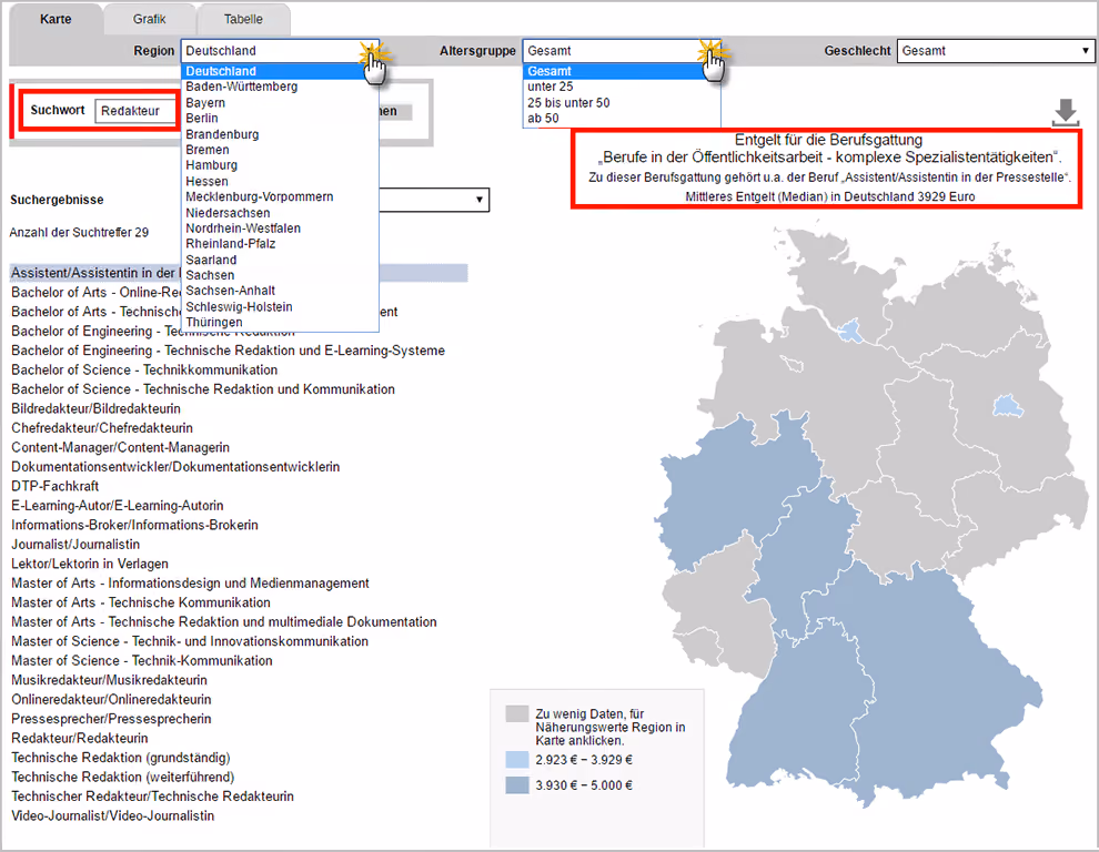 Navigation: Entgeltatlas der Bundesagentur für Arbeit | orgaMAX Bürosoftware