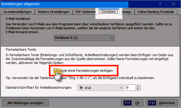 RTF-Editor: Texte ohne Formatierungen einfügen | orgaMAX Praxistipp